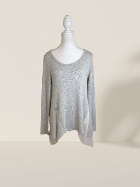 Bar III Gray Mixed Media Knit Sleeveless Top M Sheer Chiffon Back